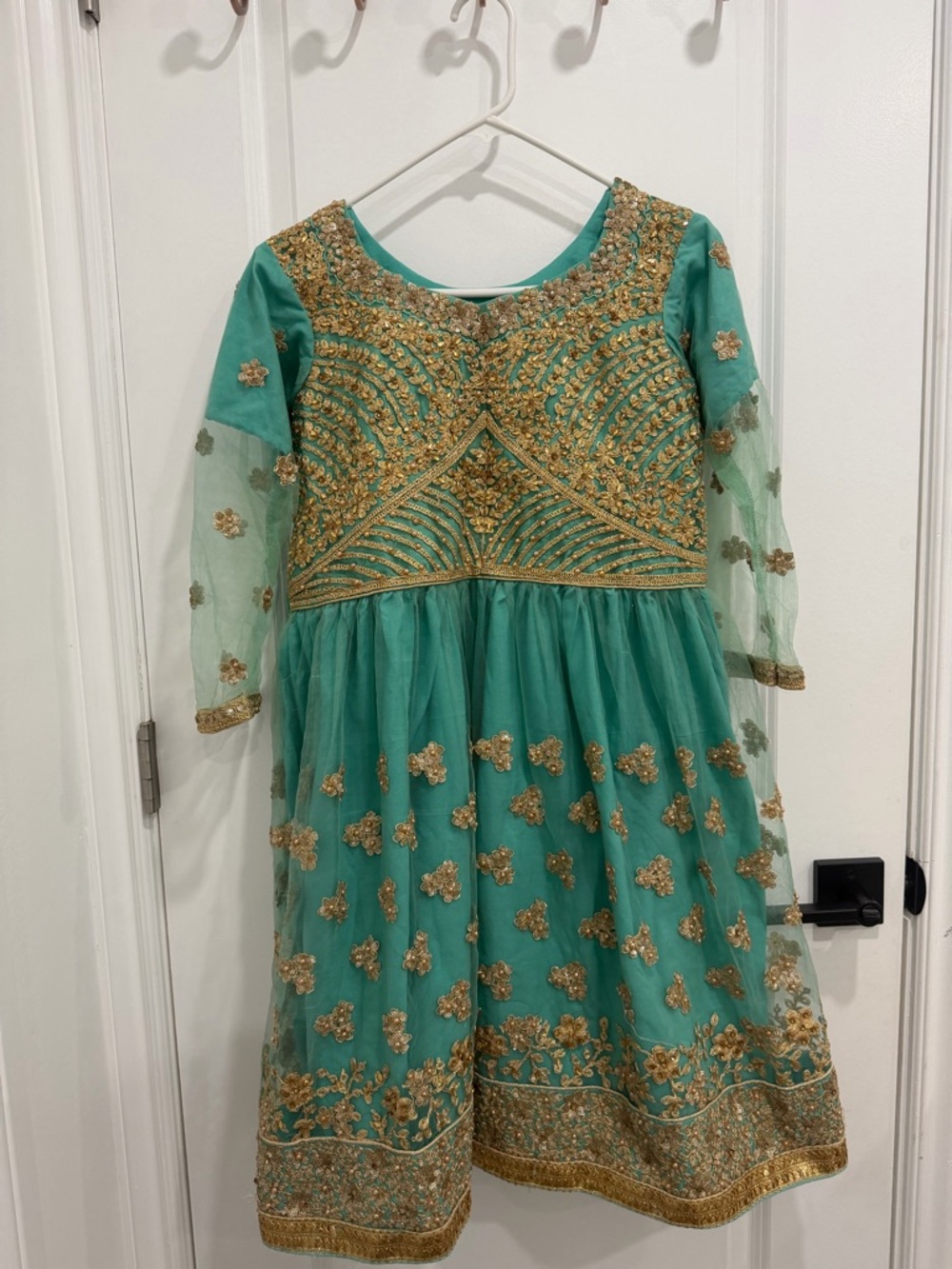 Pakistani Green and Gold Embroidered Full Skirt - Picture 5 of 8
